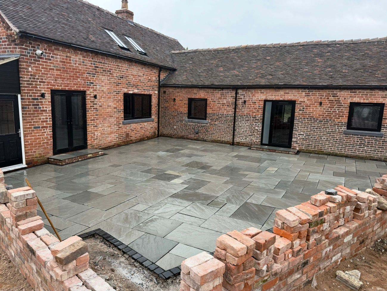 Grey stone slab patio